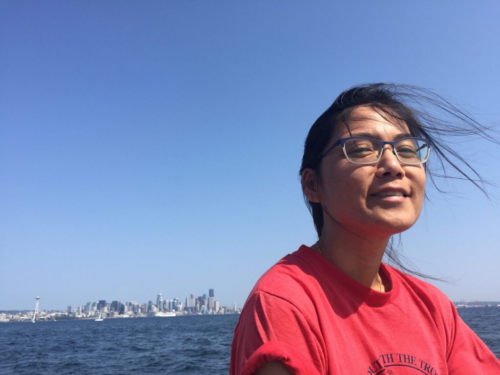 Bonnie with Seattle skyline in background