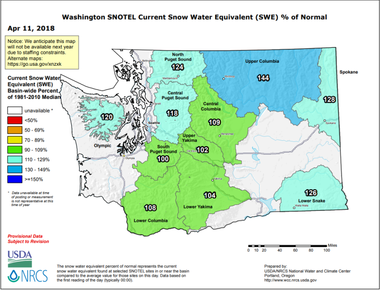 Map of snow measurements