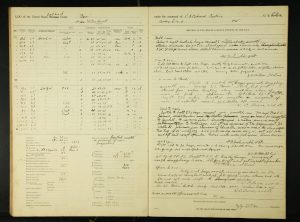 Historic ship logs, written in a fine script.