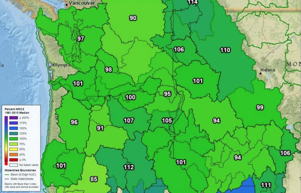 Green map of January snowpack