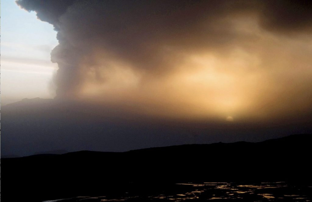 dark sky from volcanic eruption