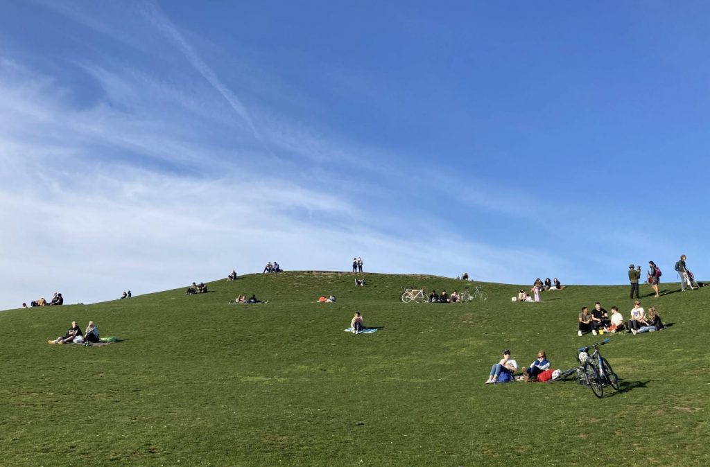 People on grassy hill