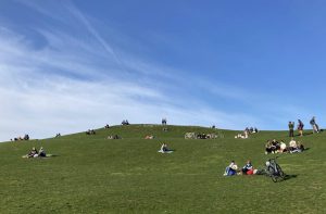People on grassy hill