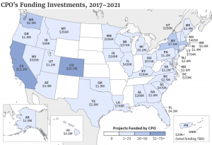 A map of the united states, showing NOAA funding by state.