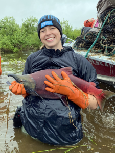 Anna holding a salmon