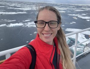 Dana Wright aboard a ship.