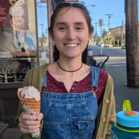 Hadley Weathers holding an ice cream cone.
